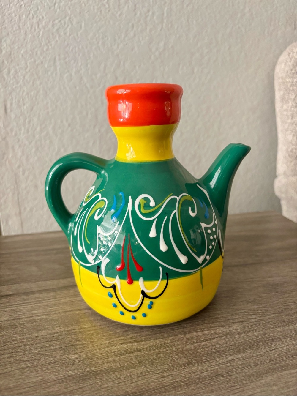 Spanish Hand Painted Colorful Ceramic Oil Cruet Decorative Pitcher